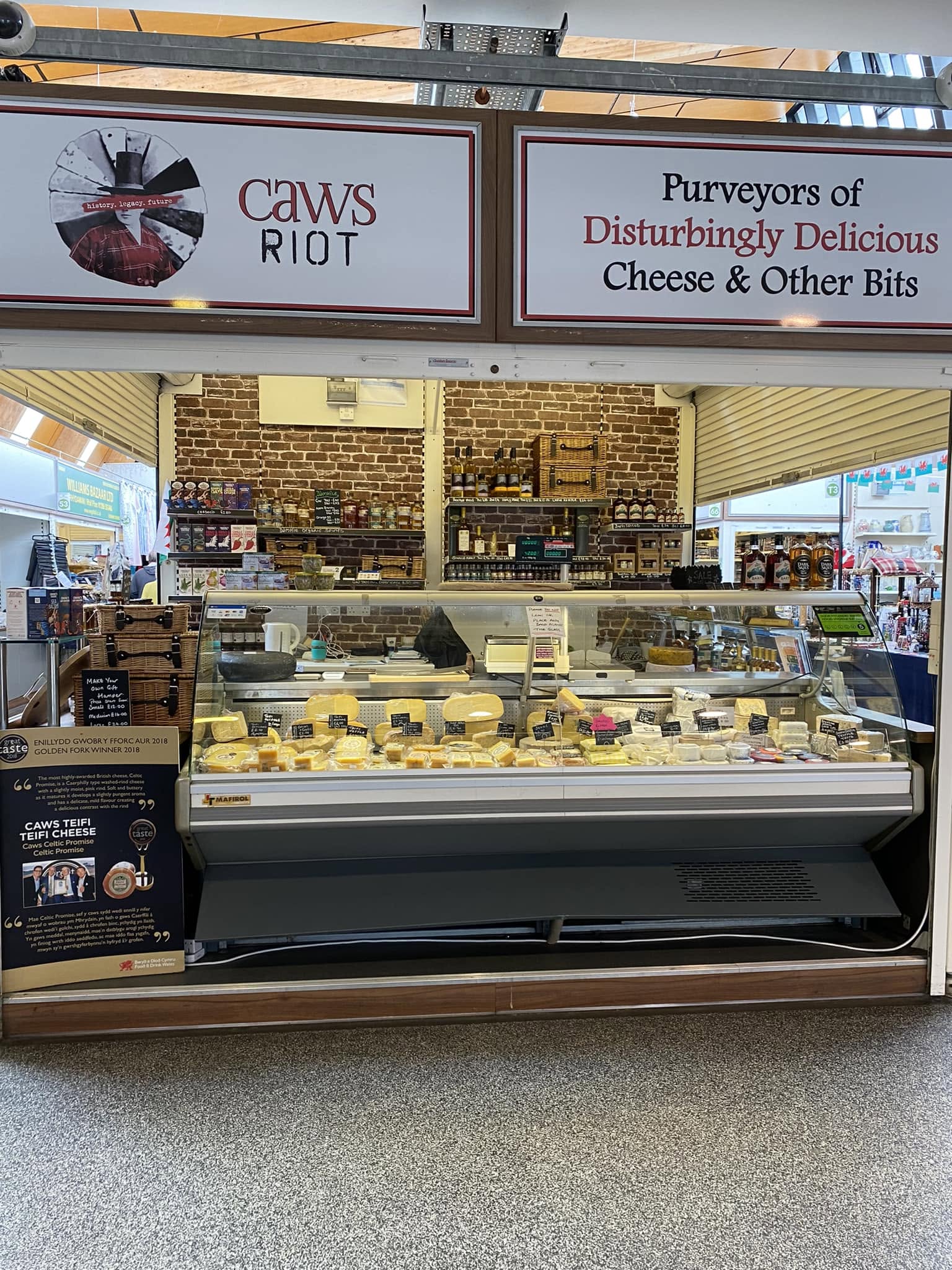The Caws Riot cheesemonger stall in Carmarthen Market